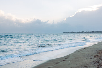 Azure coast, Mediterranean sea at sunset. Beautiful seascape