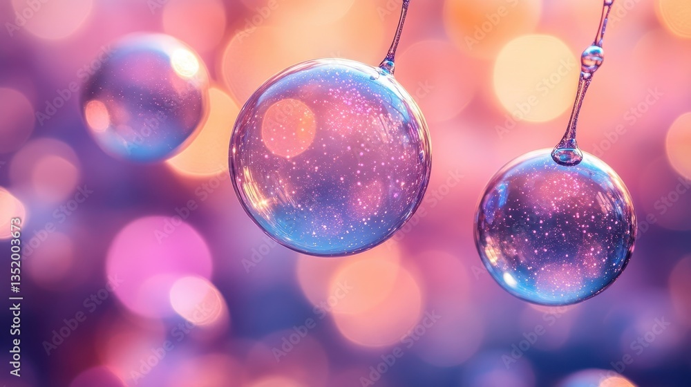 Poster sparkling orbs suspended with colorful bokeh in the background