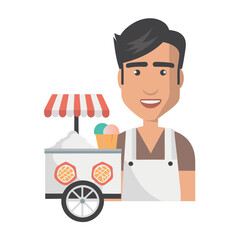 Ice Cream Vendor and Cart Illustration for Business Promotion and Design
