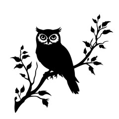 Fototapeta premium Vector Silhouette of Owl Perched on Tree Branch for Tattoo Art or Coloring Book