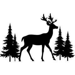 Majestic Deer Silhouette in Pine Forest for Nature Inspired Art and Design Projects