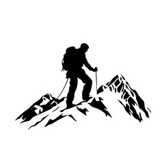 Mountain Climber Silhouette Adventure Hiking Vector Illustration for Outdoor Enthusiasts