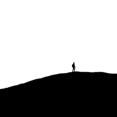 Silhouette of Lone Hiker on Mountain Ridge Vector for Adventure Themes