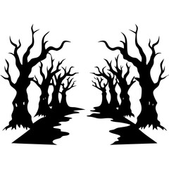 Spooky Forest Silhouette Vector Artwork for Halloween Design and Decoration