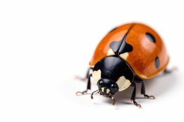 Naklejka premium Close-up of a single ladybug on white background, minimalist, nature