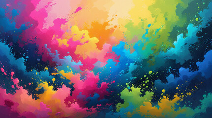 abstract gradient background bursts with vibrant colors, ranging from pink and blue to yellow and green