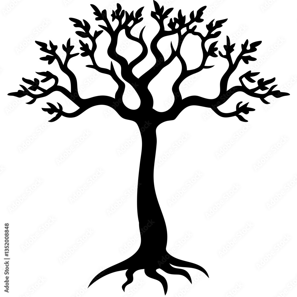 Poster silhouette of bare tree with roots vector for nature art and design projects