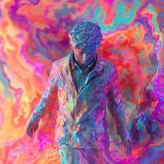 Fototapeta premium A colorful abstract statue of a man standing and looking down