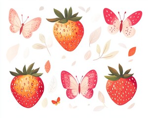 Charming  with strawberries butterflies and whimsical details