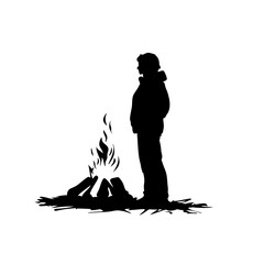 Campfire Silhouette of Standing Person Perfect for Outdoor Adventure Themes