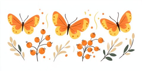Vibrant  sea buckthorn berries and butterflies