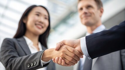 Customer retention concept. Two professionals shaking hands in a business setting, conveying partnership and collaboration.