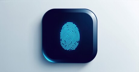 Futuristic silver and navy blue digital bank app with biometric security and fingerprint scanner flat d glossy style round square shape modern app icon featuring clean minimal