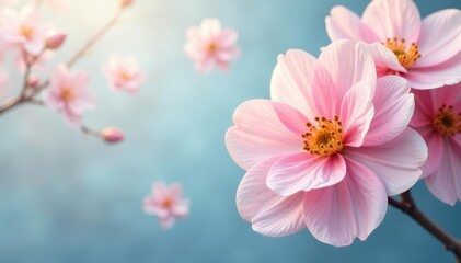 Fototapeta premium Delicate interwoven blossoms, soft pastel palette , floral print, nature