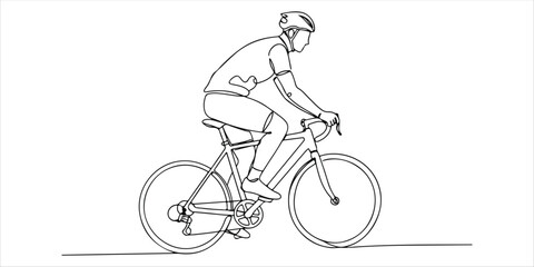 Obraz premium Biking Through Rice Terraces Group of tourists cycling through lush green rice terraces in a rural village, single one line art hand drawing sketch white background