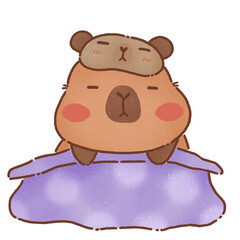 Cute capybara illustration with smaller capybara on its head, both looking content and relaxed