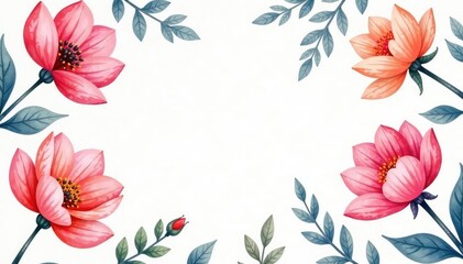 Delicate watercolor floral pattern on white background, botanical, blossom