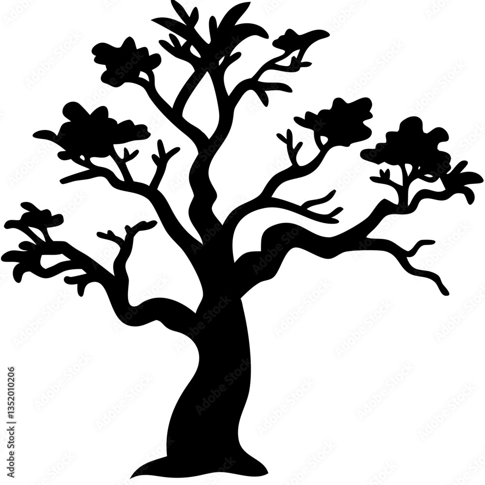 Poster silhouette of leafless tree with branches vector art for design projects