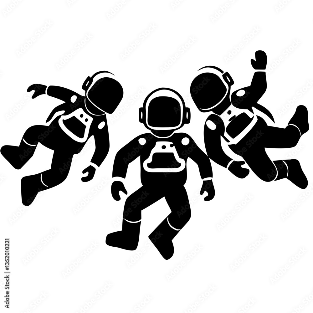 Poster astronaut silhouette trio floating in space vector for art and design