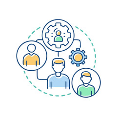 Sociology icon with people and charts, symbol of studying society, social network concept