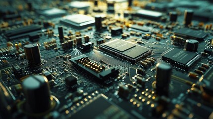 Close-up circuit board, intricate electronic components