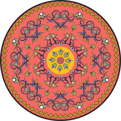 Vector floral ornamental circle in Oriental, Turkish, Arabic style. Great for colorful ethnic backgrounds, medallions, wedding decorations, greeting cards, labels, wallpapers, ceramics, textile.