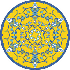 Vector floral ornamental circle in Oriental, Turkish, Arabic style. Great for colorful ethnic backgrounds, medallions, wedding decorations, greeting cards, labels, wallpapers, ceramics, textile.