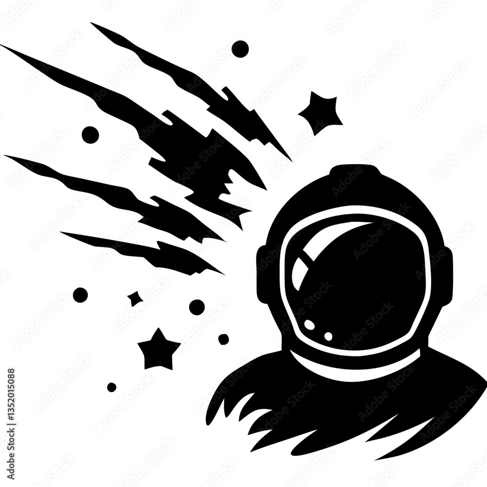 Poster astronaut helmet and meteor vector design for space themed art and illustration use