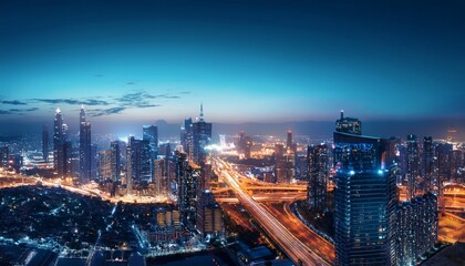 City panorama, night town, infrastructure landscape. Generated image