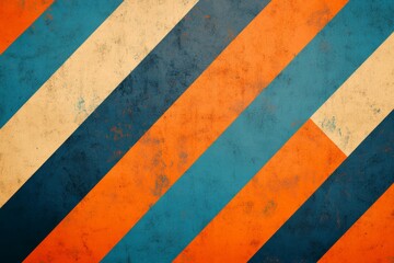 Abstract background with diagonal stripes in teal, orange, and cream, textured with grunge effect and subtle speckles.