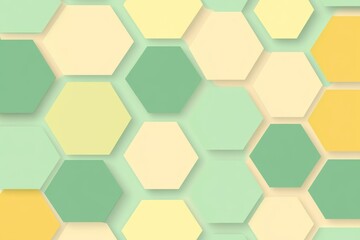 Obraz premium Abstract pastel hexagon pattern background. Soft yellow, green, and cream hexagons create a repeating geometric design. Subtle shadowing adds depth.