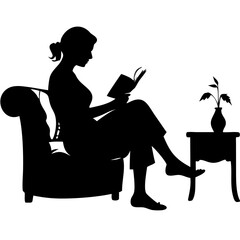 Silhouette Woman Reading on Sofa Relaxed Home Scene Vector