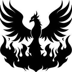Obraz premium Majestic Phoenix Silhouette Rising from Flames Symbolic Vector Art