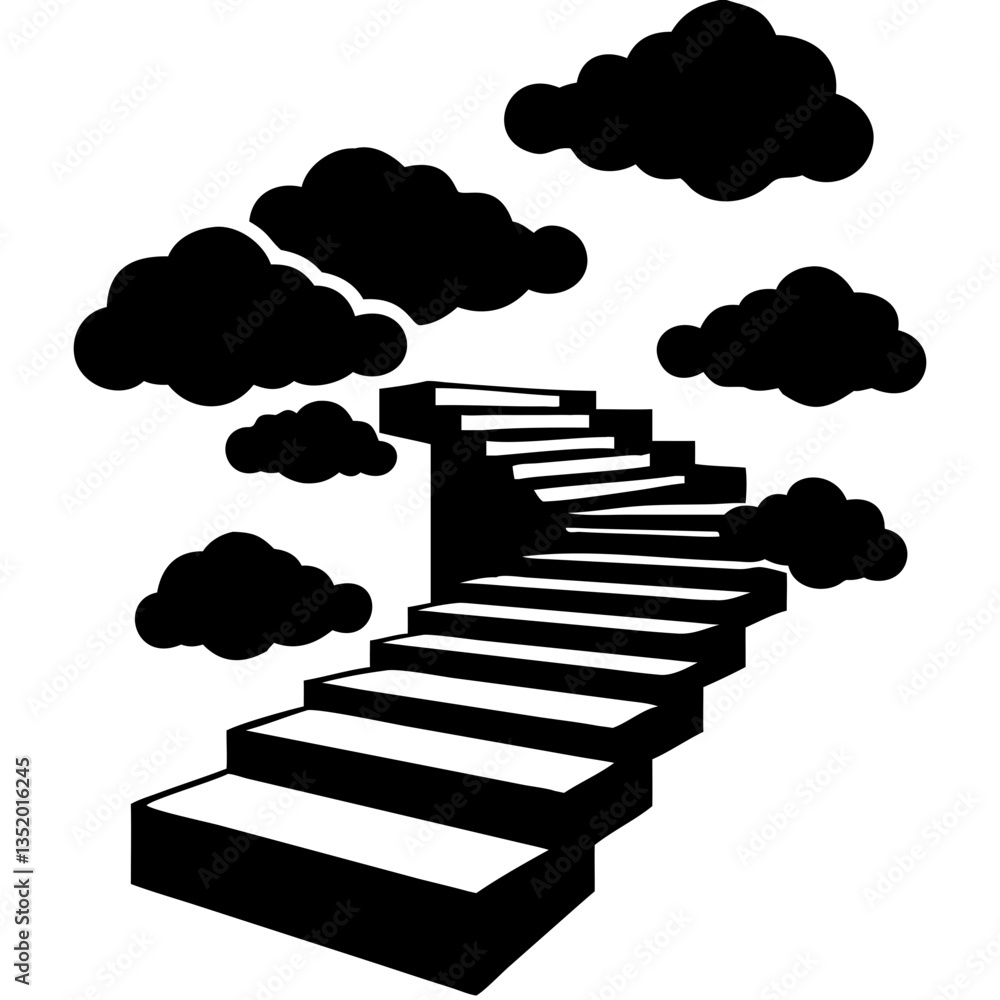 Poster abstract vector of stairway ascending through clouds symbolizing growth and journey