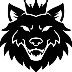 Fototapeta premium Regal Wolf Head Silhouette with Crown Perfect for Tattoos and Graphic Design
