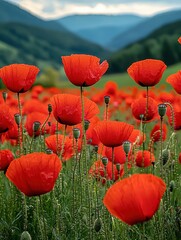 Obraz premium Vibrant Red Poppies in a Rolling Meadow