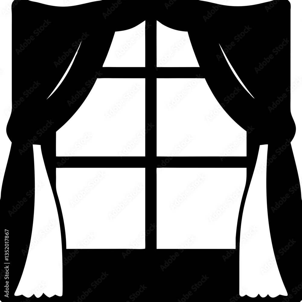 Poster elegant window with flowing curtains vector for interior design and art projects