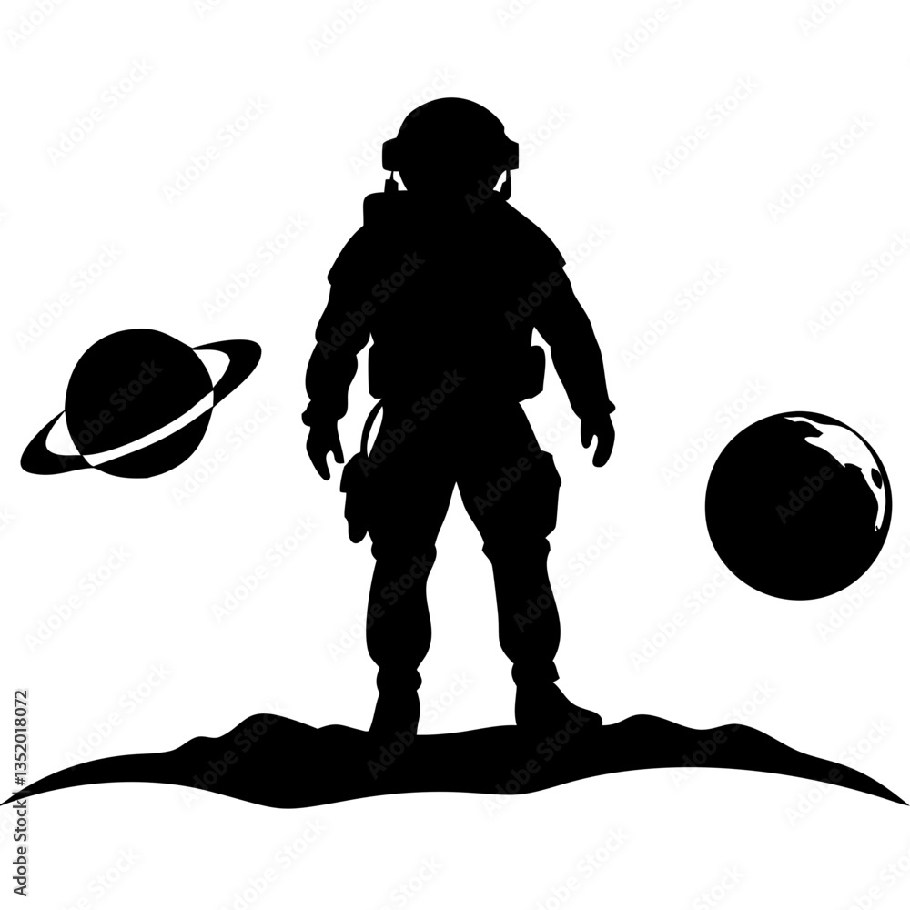 Poster astronaut silhouette with planets space exploration vector for sci-fi design