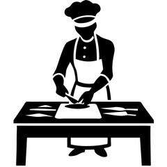 Chef Silhouette Preparing Food at Kitchen Table for Culinary Projects