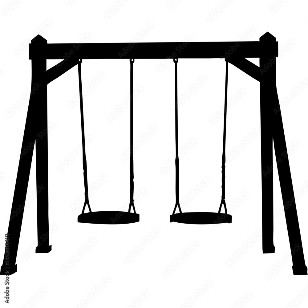 Poster playground swing set silhouette vector art for design and coloring projects