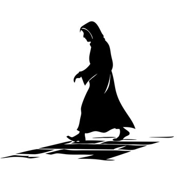 recommend clip art: Hooded Figure Silhouette Walking on Cobblestone Path Vector Illustration