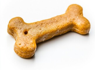 Close Up of Single Bone Shaped Dog Biscuit on White Surface