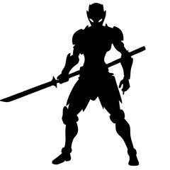 Obraz premium Silhouette of Armored Warrior with Sword Fantasy Character Illustration