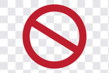 Sign forbidden. No sign. Icon symbol ban. Do Not Enter. Red circle sign stop entry and slash line isolated on transparent background. Mark prohibited.