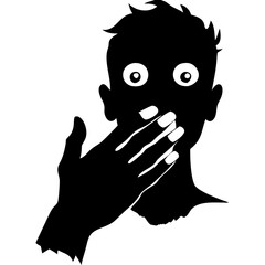 Shocked Silhouette Face with Hand Over Mouth Vector Illustration for Graphic Design