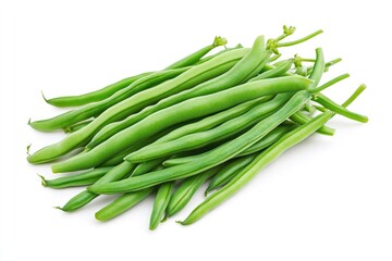 Fresh green beans.  A bunch of vibrant green beans are tightly clustered, showcasing their long, slender pods.  