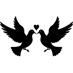 Obraz premium Romantic Doves Silhouette with Heart Symbol Vector Illustration for Valentines and Wedding Designs
