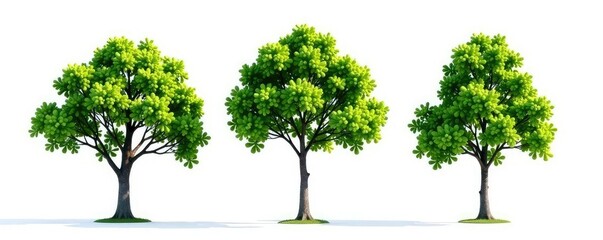 Three isolated tree branches on a white background, solitude, branch