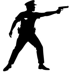Silhouette Police Officer Aiming Pistol Vector for Security Illustrations