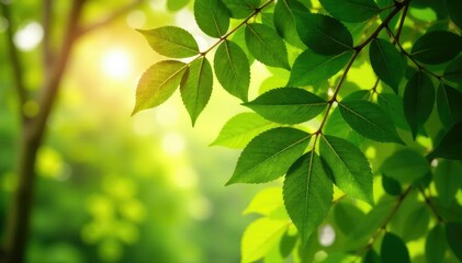 Tree against bright sunlight filtering through leaves, greenery, foliage